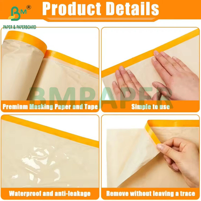 70gsm Car Paint Pre Taped Kraft Paper Spray Covering Protective Masking 126 cm