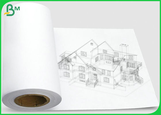 36'' x 50m 20lb White Plotter Paper For Printing Factory Wood Pulp