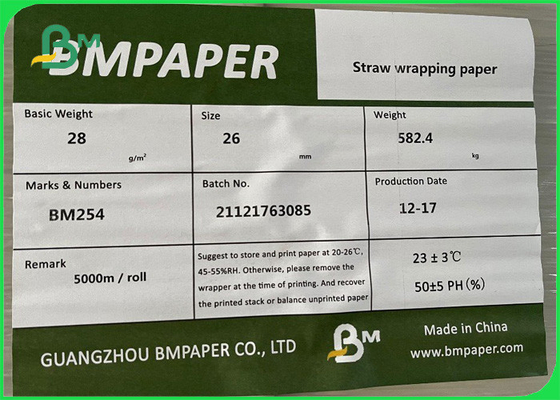 Biodegradable 28gram White Straw Wrapping Paper 26mm / 35mm * 5000m Rolls